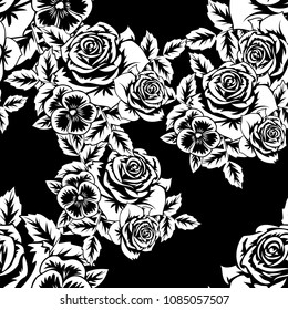 seamless monochrome pattern of flowers for greeting cards, background, price tags