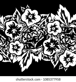 seamless monochrome pattern of flowers for greeting cards, background, price tags