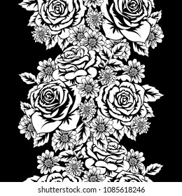 seamless monochrome pattern of flowers for greeting cards, background, price tags