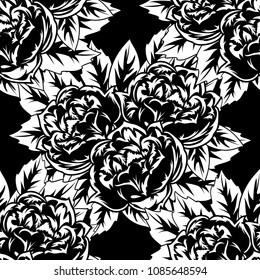 seamless monochrome pattern of flowers for greeting cards, background, price tags