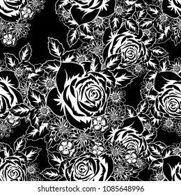 seamless monochrome pattern of flowers for greeting cards, background, price tags