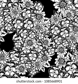 seamless monochrome pattern of flowers for greeting cards, background, price tags