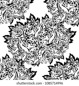 seamless monochrome pattern of flowers for greeting cards, background, price tags