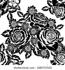 seamless monochrome pattern of flowers for greeting cards, background, price tags