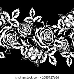 seamless monochrome pattern of flowers for greeting cards, background, price tags