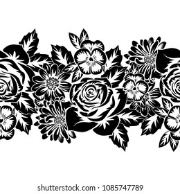 seamless monochrome pattern of flowers for greeting cards, background, price tags