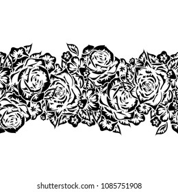 seamless monochrome pattern of flowers for greeting cards, background, price tags