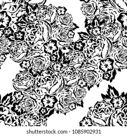 seamless monochrome pattern of flowers for greeting cards, background, price tags