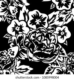 seamless monochrome pattern of flowers for greeting cards, background, price tags