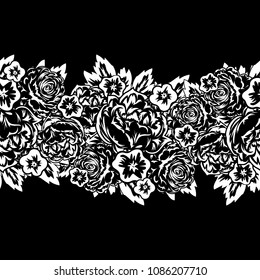 seamless monochrome pattern of flowers for greeting cards, background, price tags