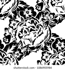seamless monochrome pattern of flowers for greeting cards, background, price tags