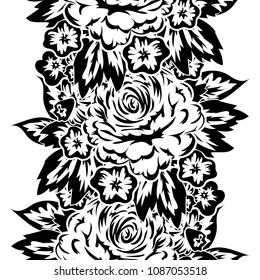 seamless monochrome pattern of flowers for greeting cards, background, price tags
