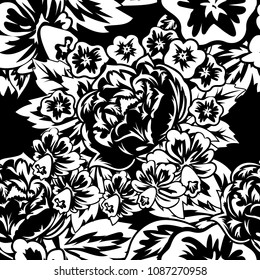 seamless monochrome pattern of flowers for greeting cards, background, price tags