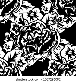 seamless monochrome pattern of flowers for greeting cards, background, price tags
