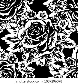 seamless monochrome pattern of flowers for greeting cards, background, price tags