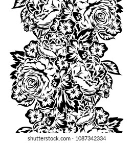 seamless monochrome pattern of flowers for greeting cards, background, price tags