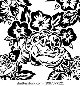seamless monochrome pattern of flowers for greeting cards, background, price tags