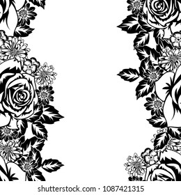 seamless monochrome pattern of flowers for greeting cards, background, price tags