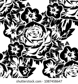 seamless monochrome pattern of flowers for greeting cards, background, price tags