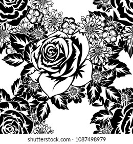seamless monochrome pattern of flowers for greeting cards, background, price tags