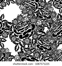seamless monochrome pattern of flowers for greeting cards, background, price tags