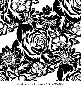 seamless monochrome pattern of flowers for greeting cards, background, price tags
