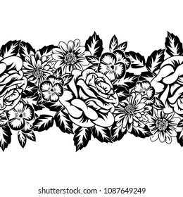 seamless monochrome pattern of flowers for greeting cards, background, price tags