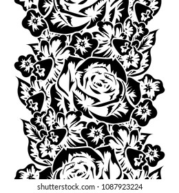 seamless monochrome pattern of flowers for greeting cards, background, price tags