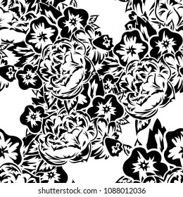 seamless monochrome pattern of flowers for greeting cards, background, price tags