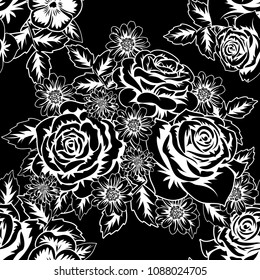 seamless monochrome pattern of flowers for greeting cards, background, price tags