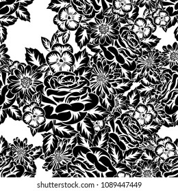 seamless monochrome pattern of flowers for greeting cards, background, price tags