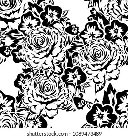 seamless monochrome pattern of flowers for greeting cards, background, price tags