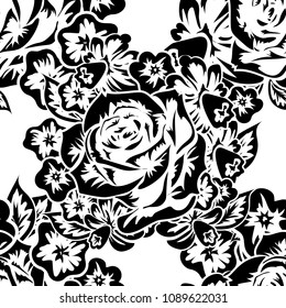 seamless monochrome pattern of flowers for greeting cards, background, price tags