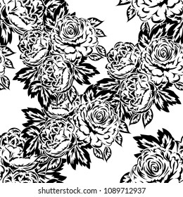 seamless monochrome pattern of flowers for greeting cards, background, price tags
