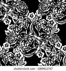seamless monochrome pattern of flowers for greeting cards, background, price tags