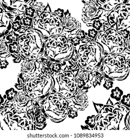 seamless monochrome pattern of flowers for greeting cards, background, price tags