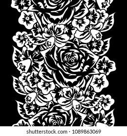 seamless monochrome pattern of flowers for greeting cards, background, price tags
