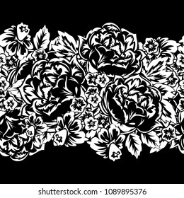 seamless monochrome pattern of flowers for greeting cards, background, price tags