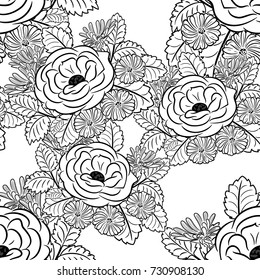 seamless monochrome pattern of flowers for greeting cards, background, price tags