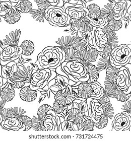 seamless monochrome pattern of flowers for greeting cards, background, price tags