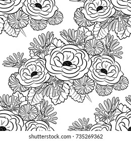 seamless monochrome pattern of flowers for greeting cards, background, price tags