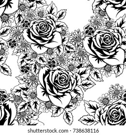 seamless monochrome pattern of flowers for greeting cards, background, price tags