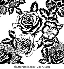 seamless monochrome pattern of flowers for greeting cards, background, price tags