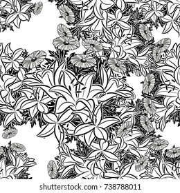 seamless monochrome pattern of flowers for greeting cards, background, price tags