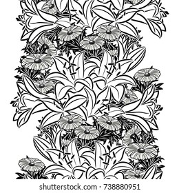 seamless monochrome pattern of flowers for greeting cards, background, price tags