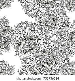 seamless monochrome pattern of flowers for greeting cards, background, price tags