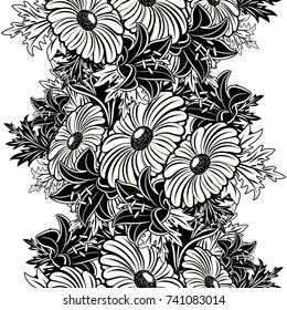 seamless monochrome pattern of flowers for greeting cards, background, price tags
