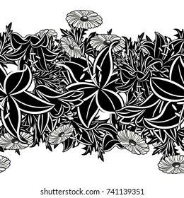 seamless monochrome pattern of flowers for greeting cards, background, price tags