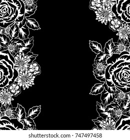 seamless monochrome pattern of flowers for greeting cards, background, price tags