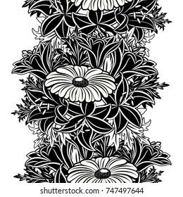 seamless monochrome pattern of flowers for greeting cards, background, price tags
